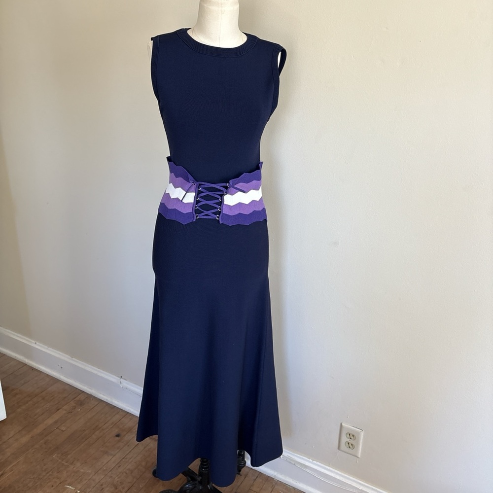 Sandro Navy Maxi Dress with Purple and White Details